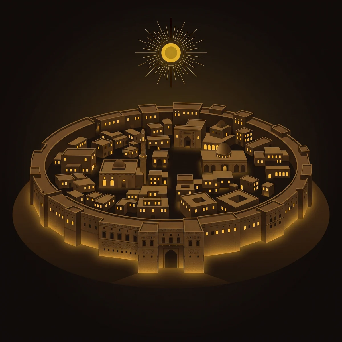 Illustration of the Erbil Citadel crowned by the Kurdish sun